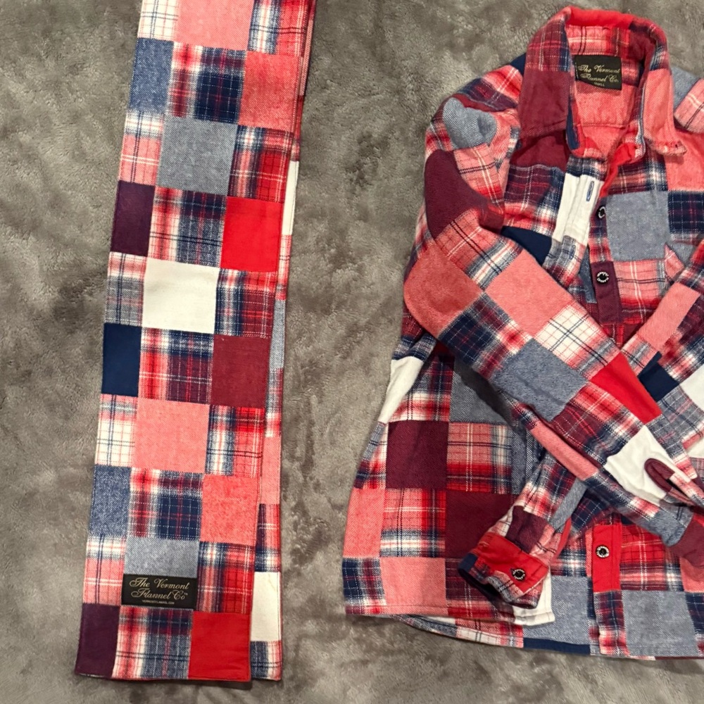 Women's VT Flannel Plaid Patchwork Shirt and scarf lSet